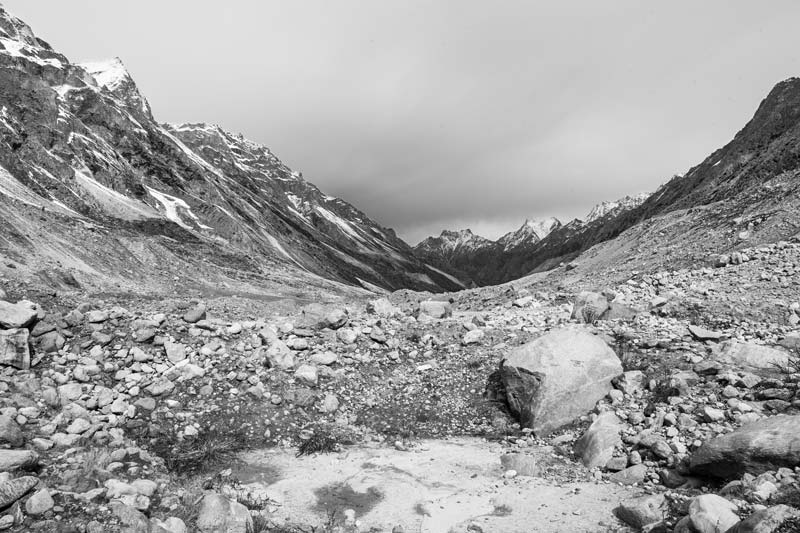 The lost glacier - site depicting  past location of Gaumukh, the snout of Gangotri glacier, in 1966 - deforestation is one of the pathways causing global warming, which further leads to accelerated  glacial melt in the mountains